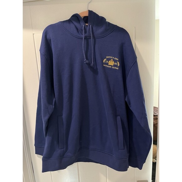 $118 NEW XL Scotch and Soda AMSTERDAM Blue Stitched Hooded Sweatshirt Hoodie - Picture 1 of 8